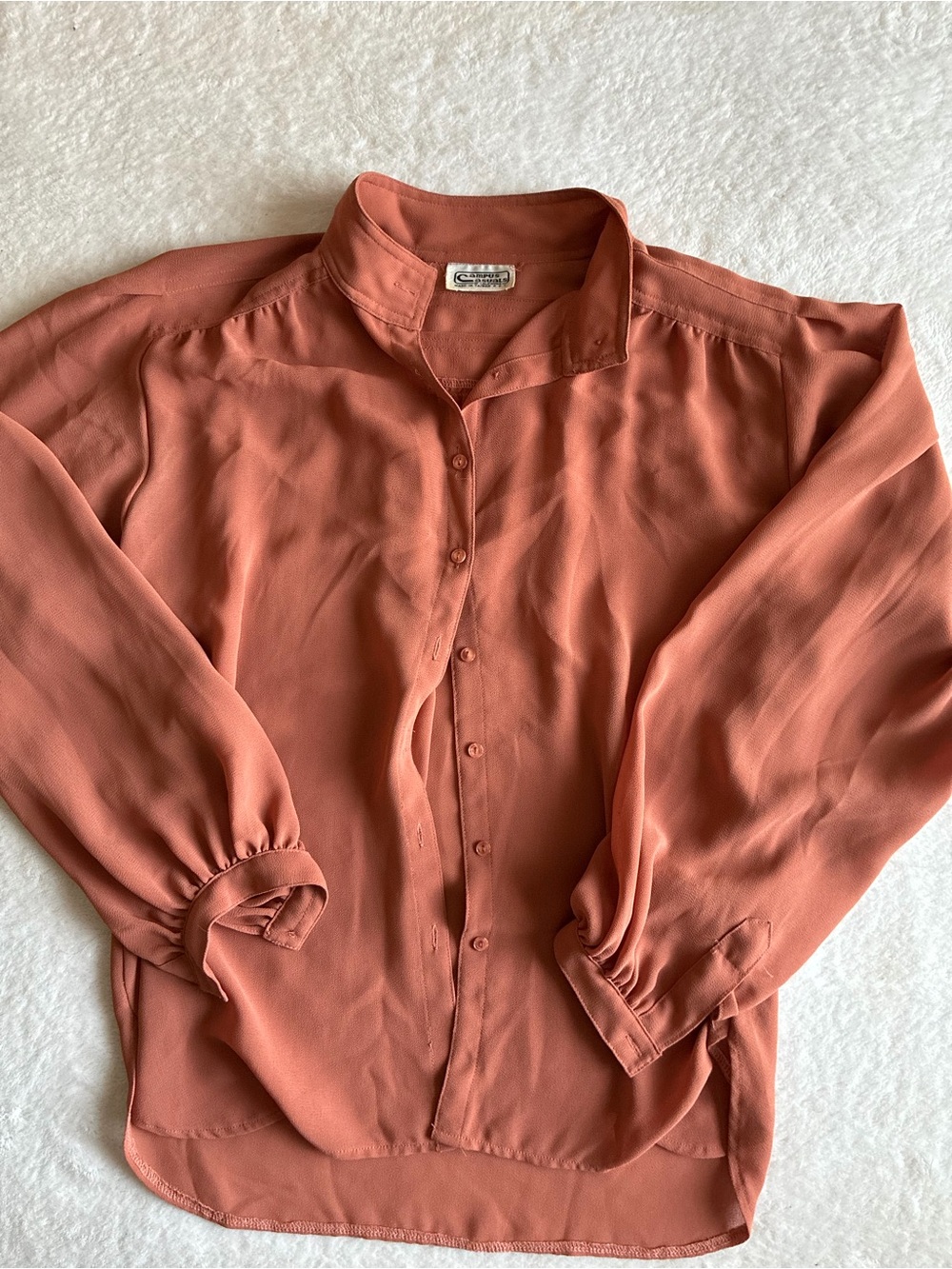 Vintage Women's Terracotta Button-Front Blouse